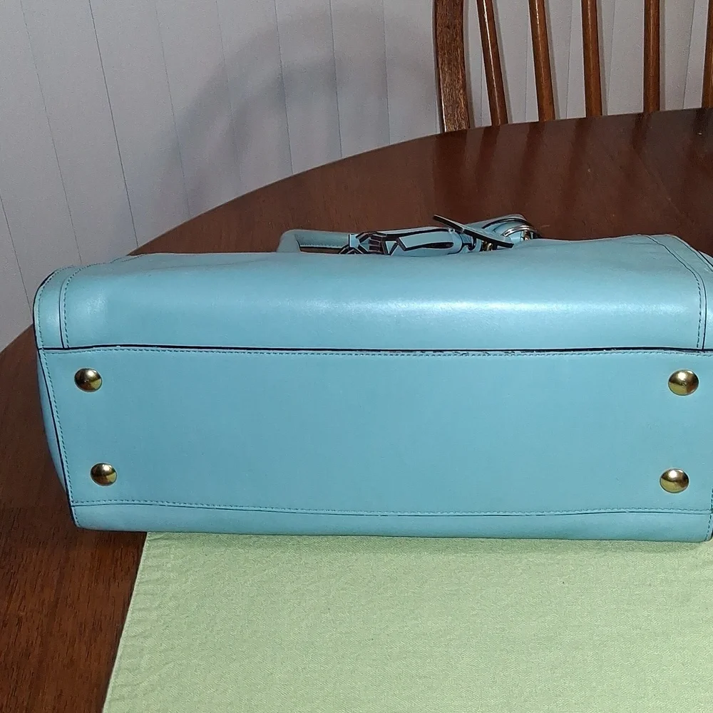 Coach Chelsea Carryall Elegant Robin Egg Blue Leather Satchel Bag - Picture 4 of 11